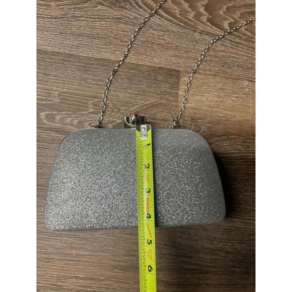 Silver Glitter Evening Clutch Bag Flower Crystal Clasp Chain Strap Formal Purse‎